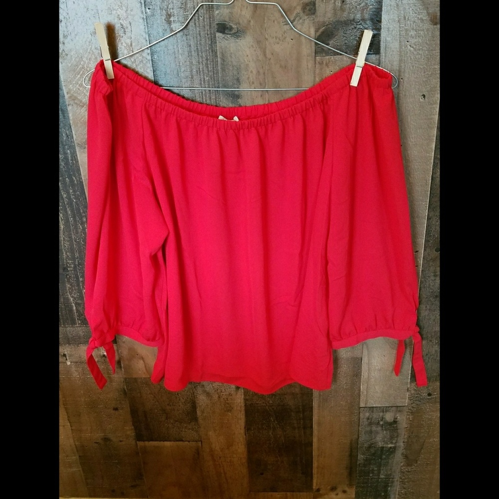 J.Crew Factory Off the Shoulder top nwt Red XL - Picture 2 of 4